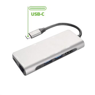Celly hub Pro Evo USB-C, 2x USB, 1x SD karta, 1x TF karta, 1x LAN, 1x HDMI, stříbrná