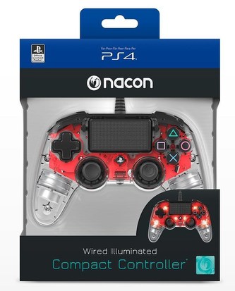 Nacon Wired Compact Controller - ovladač pro PlayStation 4 - průhledný červený