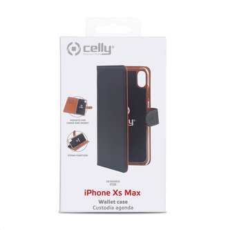 Celly pouzdro Wally s funkcí stojánku pro iPhone Xs Max, černá