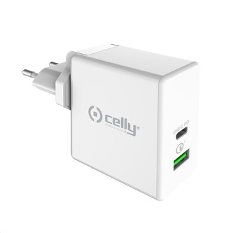 Celly nabíječka do sítě, 1x USB, 1x USB-C, 45 W, bílá