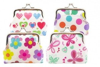 Peněženka dívčí plast/kov 9x8cm 1 ks, 4 různé druhy Peněženka dívčí plast/kov 9x8cm 1 ks, 4 různé druhy