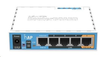 MikroTik hAP, 650MHz CPU, 64MB RAM, 5x LAN, integr. 2.4GHz Wi-Fi, WPS, vč. L4