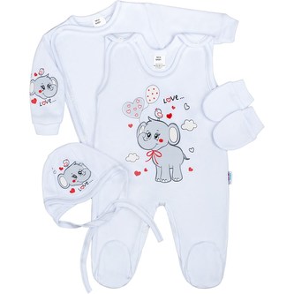 Soupravička 4-dílná New Baby Sloník bílo šedá - velikost 62 (3-6m)