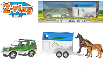 Auto Mitsubishi Pajero s přívěsem + 2 koně v krabičce