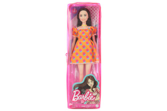Barbie Modelka - oranžové šaty s puntíky GRB52 TV 1.4.- 30.6.