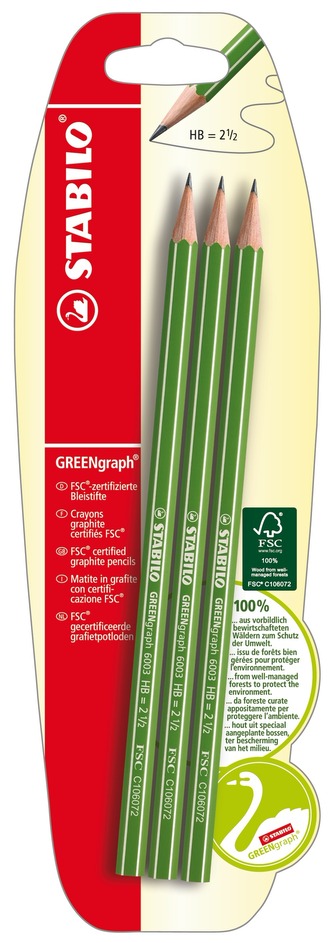 STABILO GREENgraph Grafitová tužka s gumou 3 ks Blister