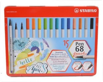 STABILO Pen 68 brush 15 ks pouzdro kovové