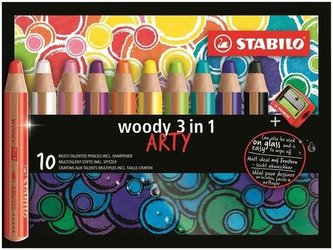 Barevné tužky "Woody ARTY 3 in 1", 10 různých barev, kulatá, silná, STABILO