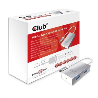 Club3D hub USB 3.0 typ C na 4x USB s podporou pro SSD