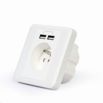 GEMBIRD nabíječka USB, elektrická zásuvka 230V, 2400mA, 2x USB, bílá