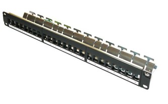 19\" modulární stíněný patch panel XtendLan 24port, černý - pro Cat6A keystone