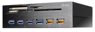 AKASA čtečka karet AK-HC-07BK Interconnect EX do 5.25”, 5-slotová, 4x USB 3.0, 2x nabíjecí USB, E-SATA, hliník, černá