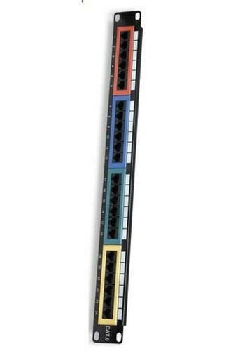 Intellinet Patch Panel, 19\", Cat6, 24-Port, UTP, 1U, Colored, Black