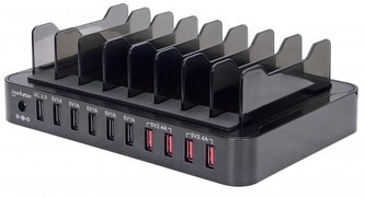 MANHATTAN 10-portová USB nabíjecí stanice, 76 W, 12 A USB Charging Dock with QC 2.0, Eight-bay Stand