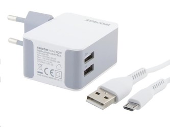 AVACOM HomeNOW síťová nabíječka 3,4A se dvěma výstupy, bílá barva (micro USB kabel)