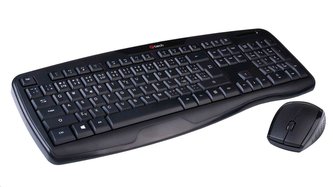 C-TECH Klávesnice s myší WLKMC-02, bezdrátový set, ERGO, černý, USB, CZ/SK