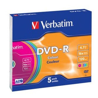 DVD-R 4,7GB, 16x, AZO, barevné, Verbatim, slim box