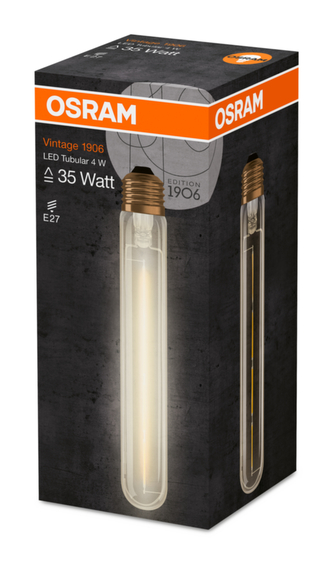 OSRAM Vintage 1906 LED CL Tubular Filament GOLD 5W 824 E27 400lm 2000K (CRI 80) 15000h A++ (Krabička 1ks)