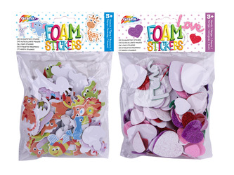 Pěnové samolepky v sáčku zvířátka, srdíčka