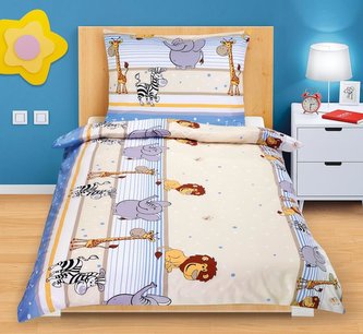 Povlečení bavlněné Junior - safari modrá - dětský motiv - 140x200, 70x90 cm