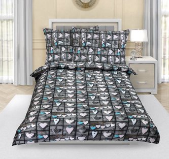 Povlečení krepové - srdce patchwork šedé - 140x220, 70x90 cm