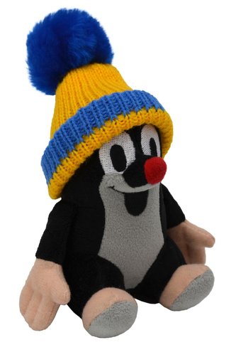 Krtek 14cm sedící, kulich modrý