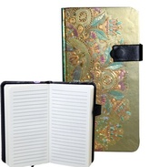 Zápisník s magnetickým klipem 85x160 mm zlatý s barevným ornamentem B