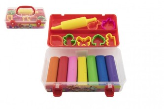 Modelína/Plastelína NARA 550g 7 ks s vykrajovátky 7ks s válečkem v plastovém boxu 20x12x7cm