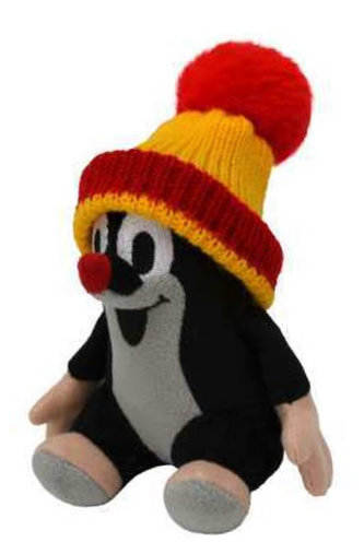 Krtek s kulichem modro-žlutým plyš 15cm  na kartě