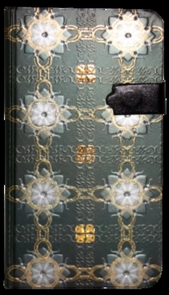 Zápisník s magnetickým klipem 85x160 mm  zelený s bílozlatými květy