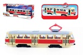 Tramvaj s funkčními dvěřmi plast 27cm na volný chod v krabičce 30x12x8cm