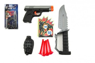 Pistole na přísavky + nůž plast na kartě