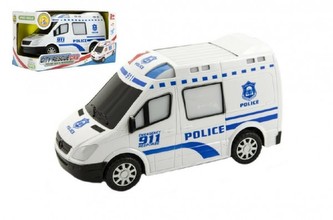 Auto policie plast 20cm narážecí na baterie se zvukem se světlem v krabici 22x12x11cm