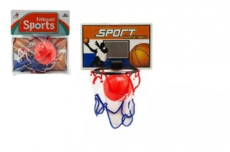 Basketbalová sada na přilepení na zeď míček+koš plast 14cm na kartě