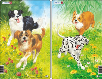 Puzzle MIDI - Psi - hnědý s černým, hnědý s dalmatinem/10 dílků (2 druhy)