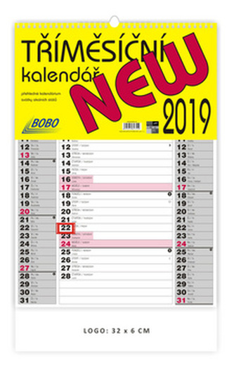 Tříměsíční kalendář 2019 New - nástěnný kalendář