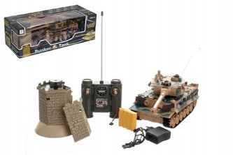 Tank RC TIGER I plast 33cm+bunkr na baterie+dobíjecí pack se zvukem a světlem v krabici 51x17x19cm