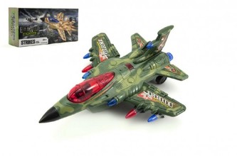 Letadlo/stíhačka plast narážecí 24cm na baterie se světlem se zvukem v krabici