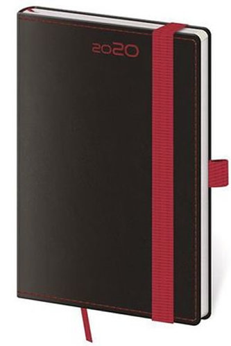 Diář 2020 - Black Red/týdenní kapesní /s poutkem na propisku