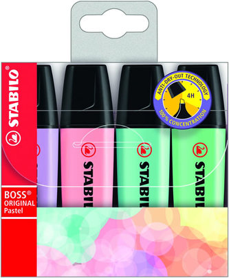 Zvýrazňovač "BOSS original Pastel", 4 pastelové barvy, 2-5mm, STABILO