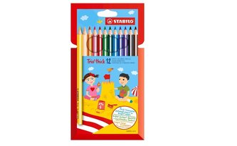 Barevné pastelky "Trio thick" sada, 12 barev, trojhranné, jumbo, STABILO