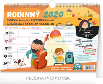 Týdenní rodinný plánovací kalendář s háčkem 2020, 30 × 21 cm