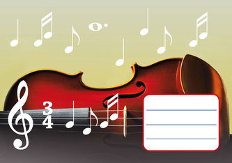 Notový sešit s obrázkem houslí, 16 stran