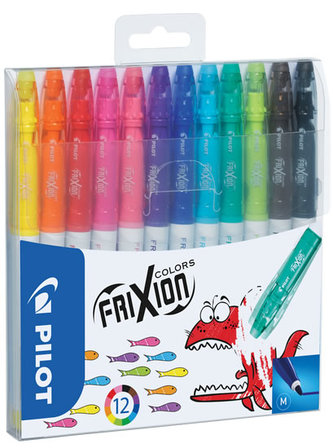 Fixy "Frixion Colors", sada,12 barev, 0,39-0,7 mm, vymazatelný, PILOT