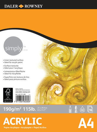 Daler - Rowney SIMPLY skicák na akryl A4, 190 g / m2, 16 listů