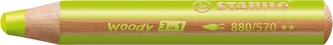 Barevná pastelka "Woody", světle zelená, 3v1 – pastelka, vodovka, voskovka, STABILO
