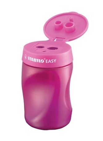 Ořezávátko, 3 otvory, se zásobníkem na odpad, pro praváky, STABILO "Easy", růžové