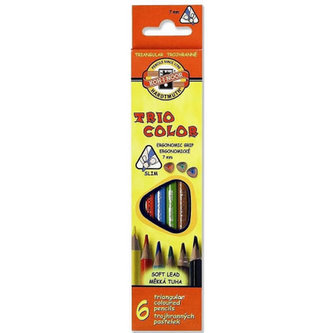 Koh-i-noor pastelky TRIOCOLOR trojhranné tenké (měkká tuha) souprava 6 ks v papírové krabičce