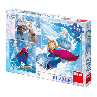 Ledové království - Zimní radovánkay - puzzle 3x55 dílků