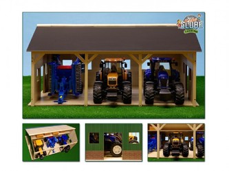 Garáž pro 3 traktory dřevo 55x77,5x38cm 1:16 v krabičce